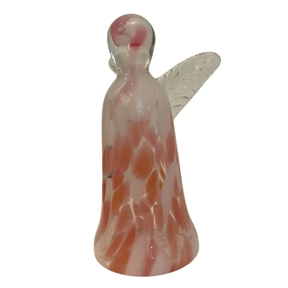 Hand Blown Poland Art Glass CHRISTMAS ANGEL 7in Pastel Pink & White Marbled New